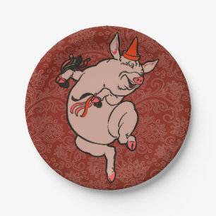 Dancing Pig Antique Cute Dancer Paper Plates