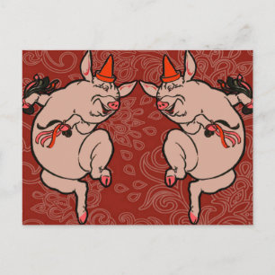 Dancing Pig Antique Cute Dancer Postcard