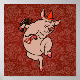 Dancing Pig Antique Cute Dancer Poster