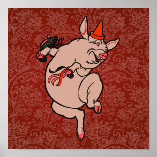 Dancing Pig Antique Cute Dancer Poster