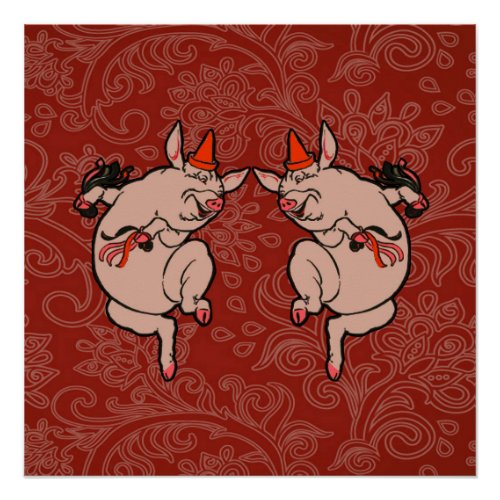 Dancing Pig Antique Cute Dancer Poster