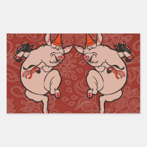 Dancing Pig Antique Cute Dancer Rectangular Sticker