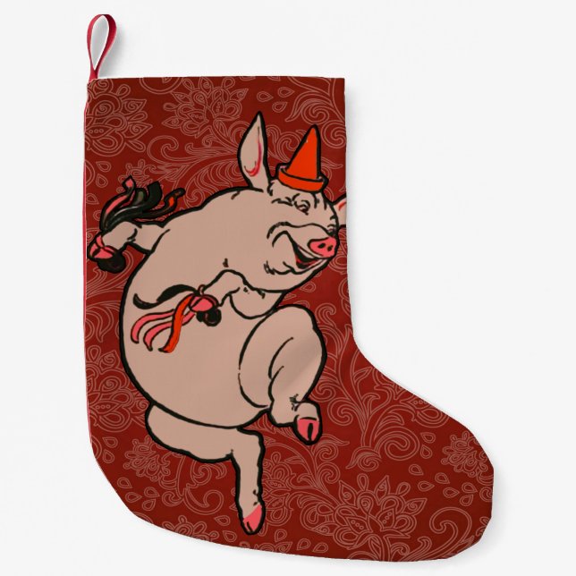 Dancing Pig Antique Cute Dancer Small Christmas Stocking (Front)
