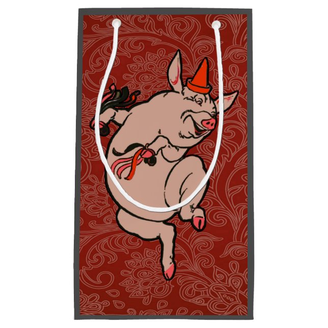 Dancing Pig Antique Cute Dancer Small Gift Bag (Front)