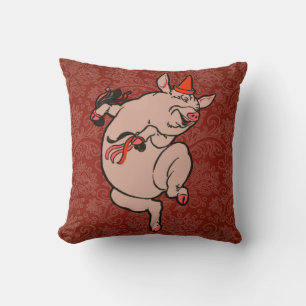 Dancing Pig Antique Cute Dancer Throw Pillow