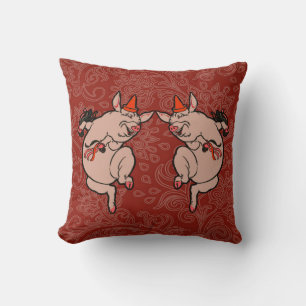 Dancing Pig Antique Cute Dancer Throw Pillow