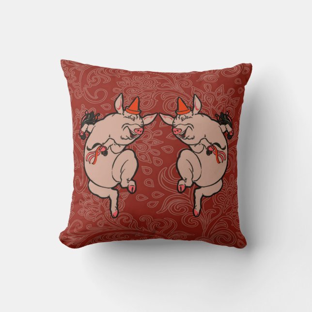 Dancing Pig Antique Cute Dancer Throw Pillow (Front)