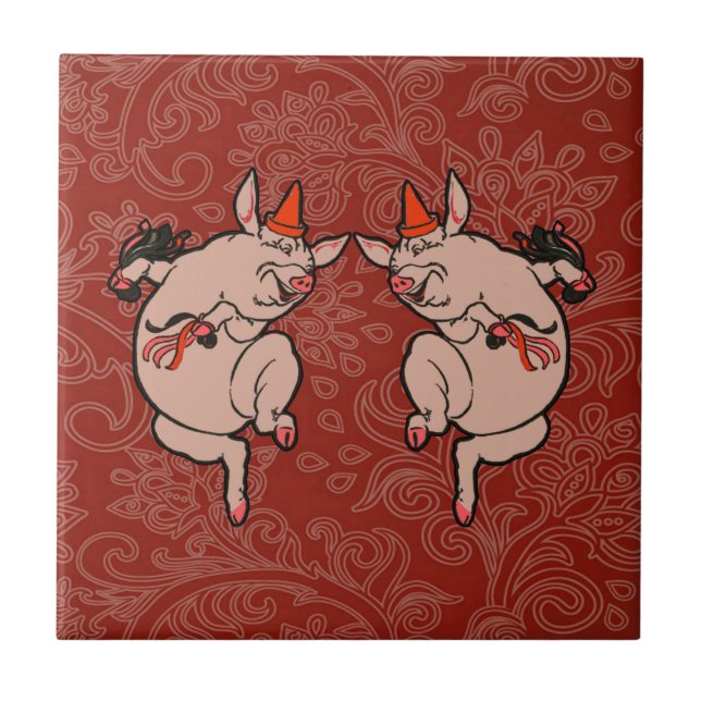 Dancing Pig Antique Cute Dancer Tile (Front)