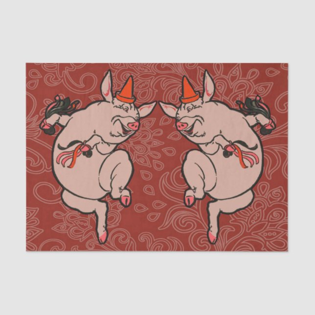 Dancing Pig Antique Cute Dancer Tissue Paper (Front)
