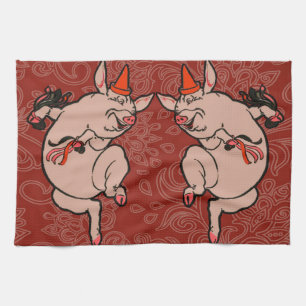 Dancing Pig Antique Cute Dancer Towel