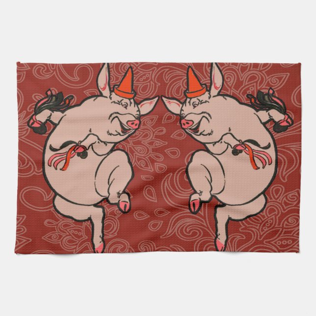 Dancing Pig Antique Cute Dancer Towel (Horizontal)