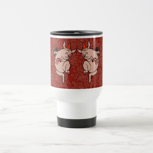 Dancing Pig Antique Cute Dancer Travel Mug (Center)