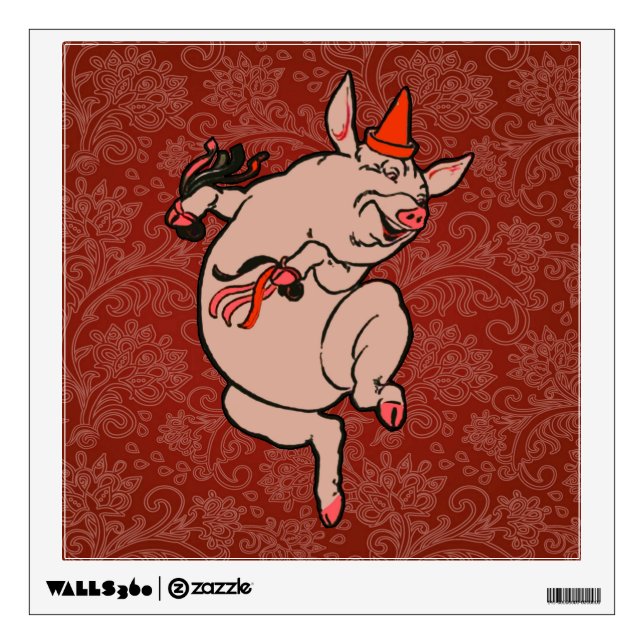 Dancing Pig Antique Cute Dancer Wall Sticker (Front)