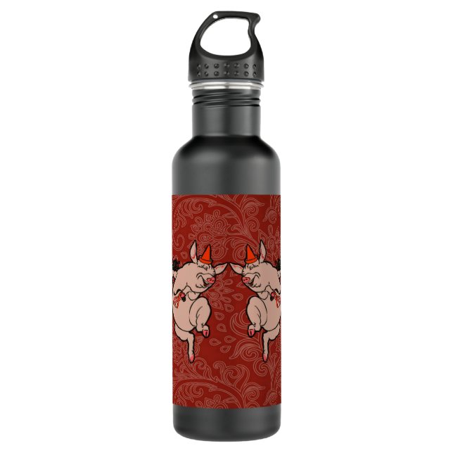 Dancing Pig Antique Cute Dancer Water Bottle (Front)