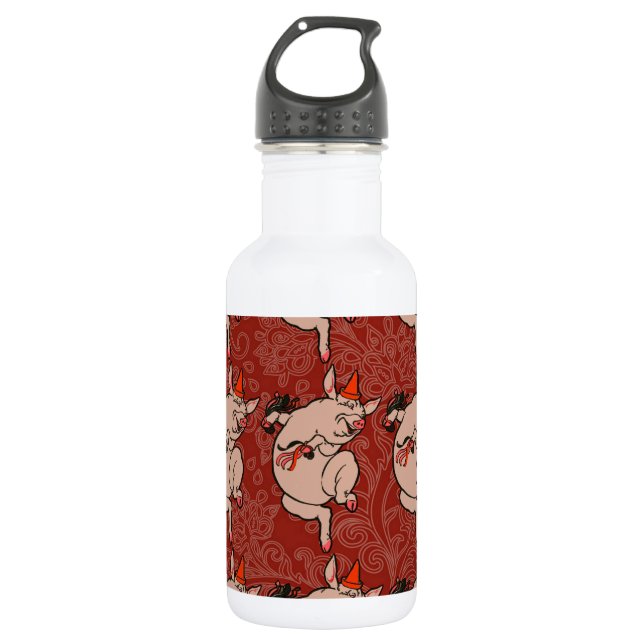 Dancing Pig Antique Cute Dancer Water Bottle (Front)