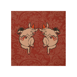 Dancing Pig Antique Cute Dancer Wood Wall Art