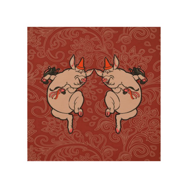 Dancing Pig Antique Cute Dancer Wood Wall Art (Front)