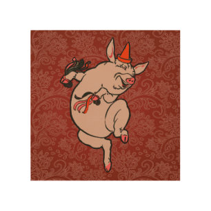 Dancing Pig Antique Cute Dancer Wood Wall Decor