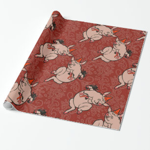 Dancing Pig Antique Cute Dancer Wrapping Paper