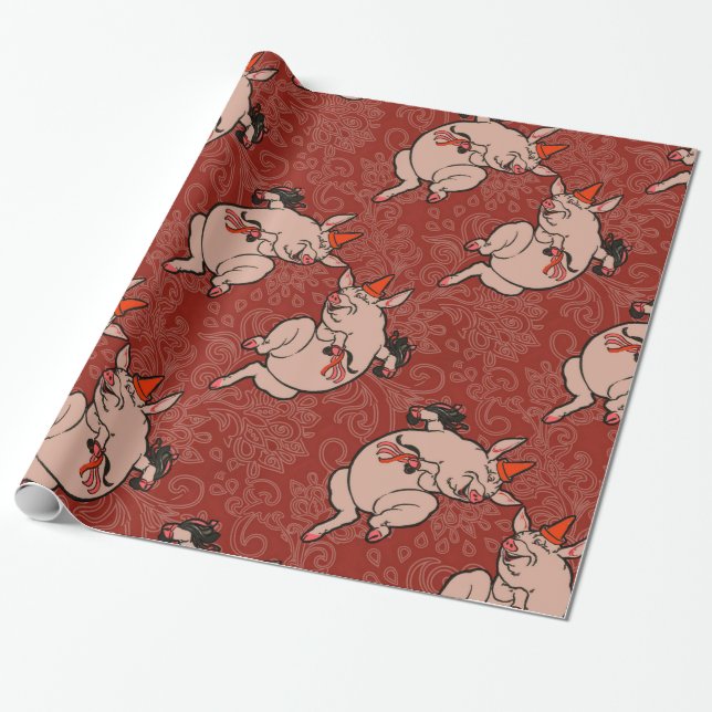 Dancing Pig Antique Cute Dancer Wrapping Paper (Unrolled)