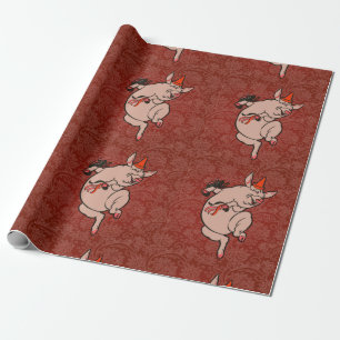 Dancing Pig Antique Cute Dancer Wrapping Paper