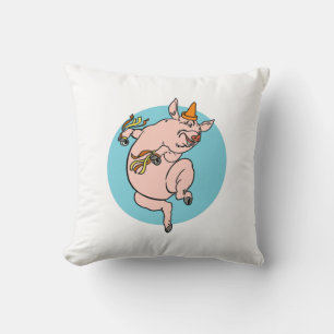 Dancing Pig Throw Pillow