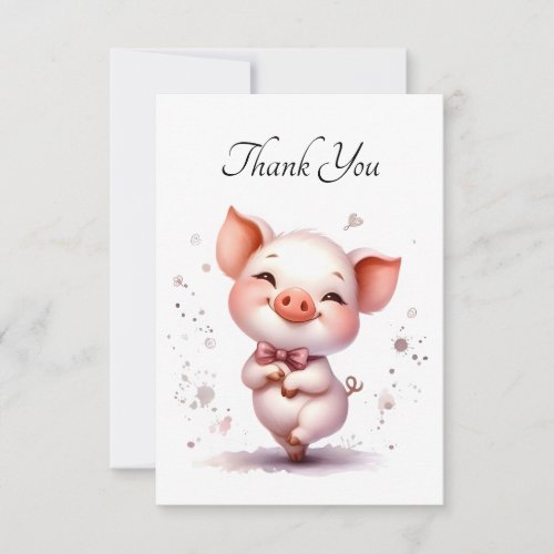 Dancing Piglet Bow Tie Blank Flat Thank You Card