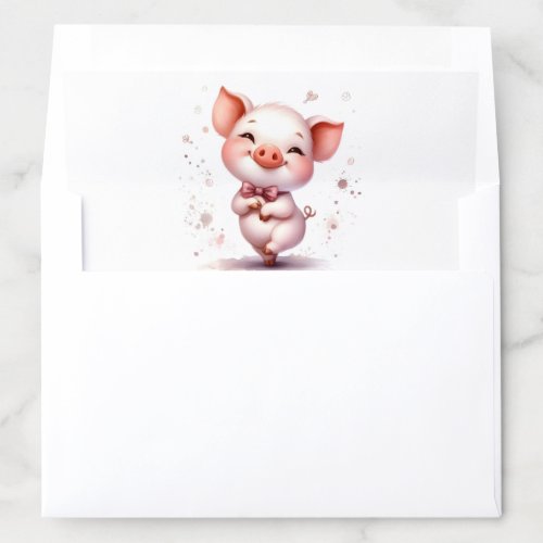 Dancing Piglet Piggy with Pink Bow Tie  Envelope Liner