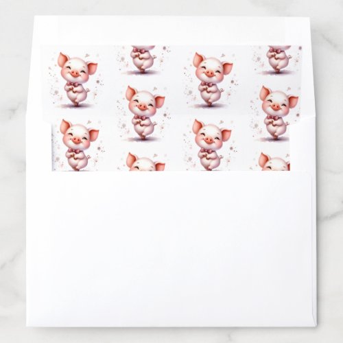 Dancing Piglets Piggies with Pink Bow Ties  Envelope Liner