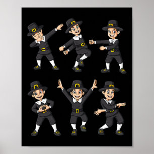 Dancing Pilgrim Thanksgiving Day Boys Girls Kid  Poster