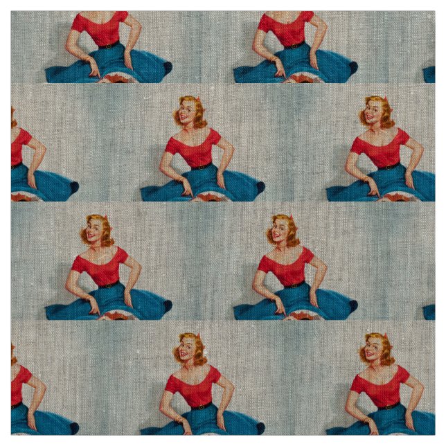 Dancing Pin-up Girl ; Vintage Pinup Art Fabric (Swatch)