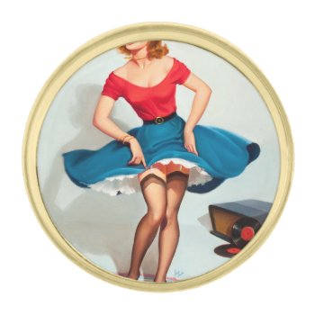 Dancing Pin-up Girl ; Vintage Pinup Art Gold Finish Lapel Pin by PinUpGallery at Zazzle