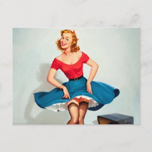 Dancing Pin_up Girl  Vintage Pinup Art Postcard