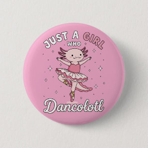 Dancing Pink Axolotl in Ballet Tutu Button