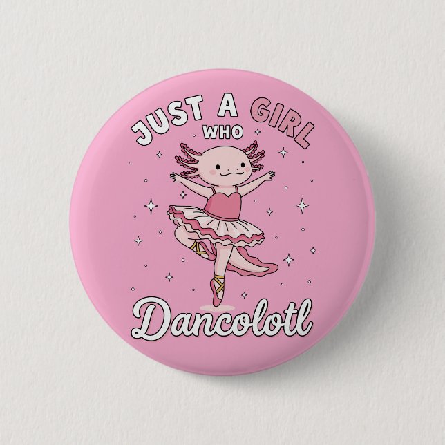 Dancing Pink Axolotl in Ballet Tutu Button (Front)