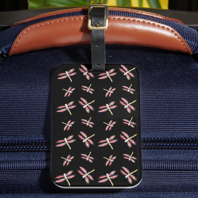 Dancing Pink Dragonflies Pattern Luggage Tag (Front Insitu 2)