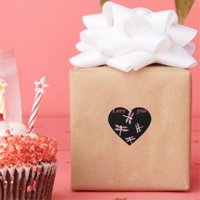 Dancing Pink Dragonfly Bugs Heart Sticker (Party)