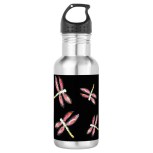 Dancing Pink Dragonfly Bugs Water Bottle