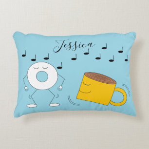 Dancing Powdered Donut & Coffee Mug Accent Pillow