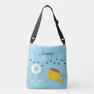 Dancing Powdered Donut & Coffee Mug: Crossbody Bag