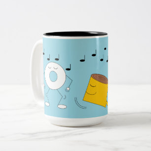 Dancing Powdered Donut & Coffee Mug: Two-Tone Coffee Mug