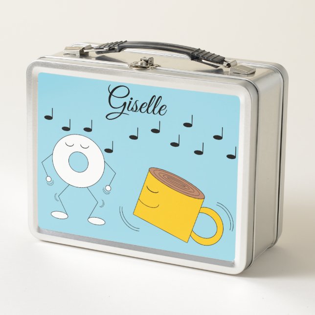 Dancing Powered Donut & Coffee Mug:  Metal Lunch Box (Front)