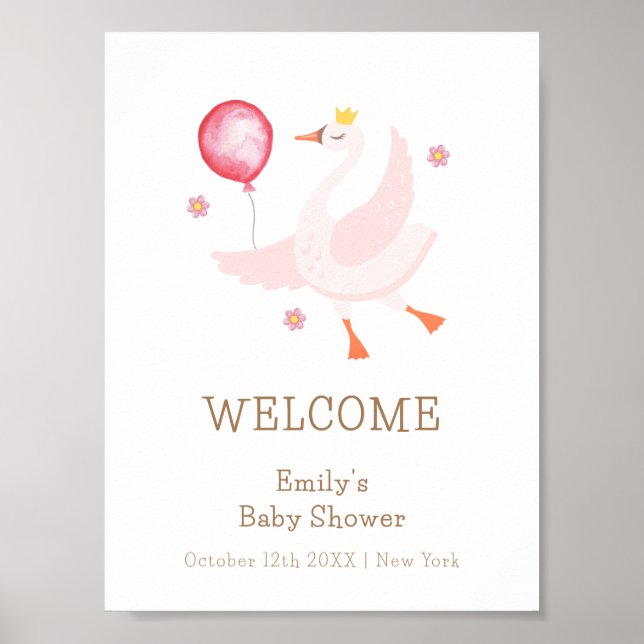Dancing Princess Swan Balloon Baby Shower Welcome Poster (Front)