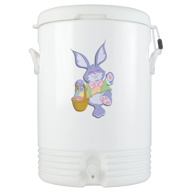 Dancing Purple Easter Bunny Beverage Cooler (Front)