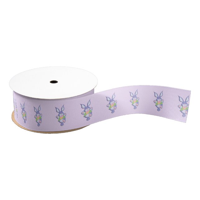 Dancing Purple Easter Bunny Grosgrain Ribbon (Spool)