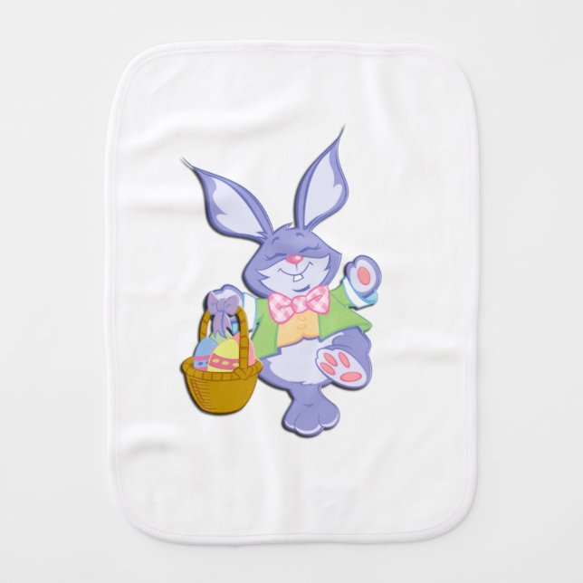 Dancing Purple Easter Bunny Lavender Burp Cloth (Front)