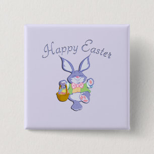 Dancing Purple Easter Bunny Lavender Button