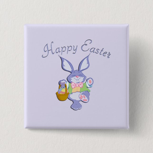 Dancing Purple Easter Bunny Lavender Button (Front)