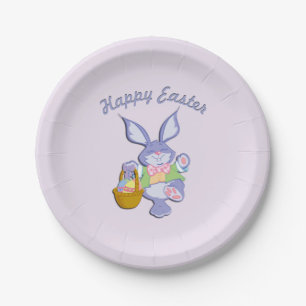 Dancing Purple Easter Bunny Lavender Paper Plates