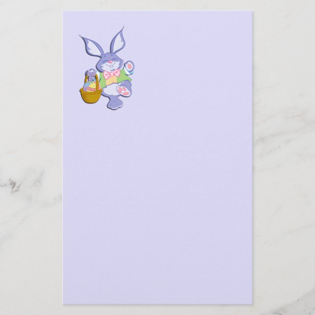 Dancing Purple Easter Bunny Lavender Stationery (Front)